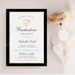 uitnodiging tot afstuderen in zwart - wit<br><div class="desc">Een elegante afstuderen ceremonie met faux gold en zwart. De tekstdetails en het afbeelding kunnen worden gepersonaliseerd.</div>