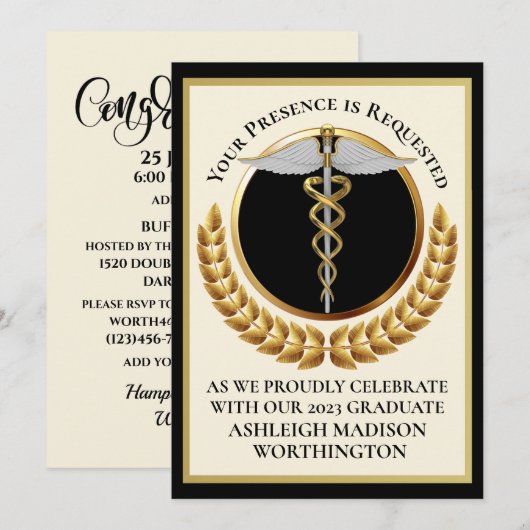 Uitnodiging tot Afstuderen Medische School (Voorkant / Achterkant)