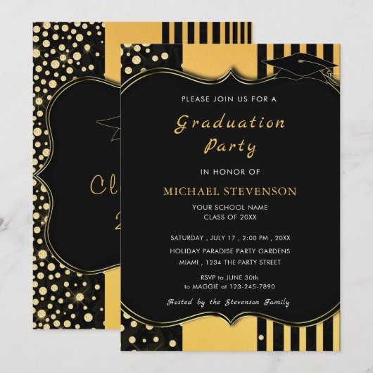 Uitnodiging tot Afstuderen met zwarte goudvormgevi (Voorkant / Achterkant)
