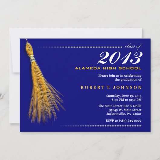 Uitnodiging tot afstuderen - Navy Blue & Gold Invi (Voorkant)