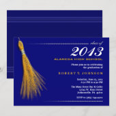 Uitnodiging tot afstuderen - Navy Blue & Gold Invi (Voorkant / Achterkant)