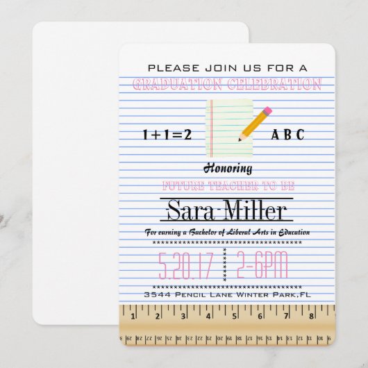 Uitnodiging tot Afstuderen notitieboek paper leraa (Voorkant / Achterkant)