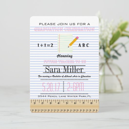 Uitnodiging tot Afstuderen notitieboek paper leraa (Staand voorkant)