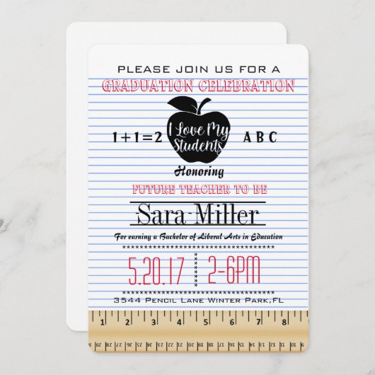 Uitnodiging tot Afstuderen notitieboek paper leraa (Voorkant / Achterkant)