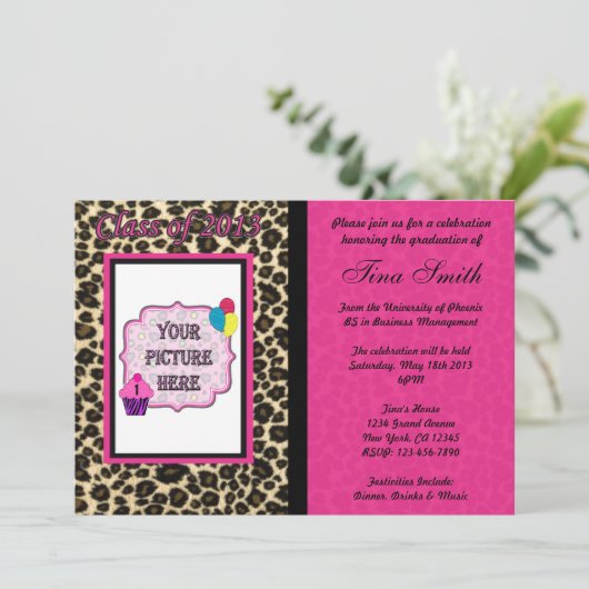 Uitnodiging tot afstuderen - Roze luipaard / Cheet (Staand voorkant)