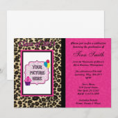 Uitnodiging tot afstuderen - Roze luipaard / Cheet (Voorkant / Achterkant)