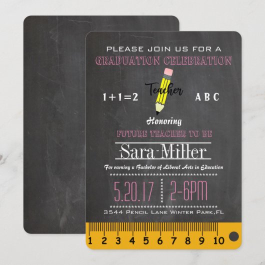 Uitnodiging tot Afstuderen van alkboard en potlood (Voorkant / Achterkant)