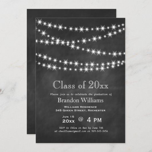 Uitnodiging tot Afstuderen van Chalkboard Party Li (Voorkant / Achterkant)