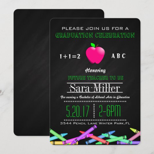 Uitnodiging tot Afstuderen van Crayon en Apple Tea (Voorkant / Achterkant)