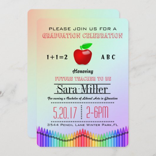 Uitnodiging tot Afstuderen van Crayon en Apple Tea (Voorkant / Achterkant)