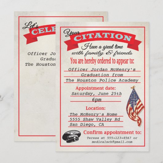 Uitnodiging tot Afstuderen van de Politieacademie (Voorkant / Achterkant)