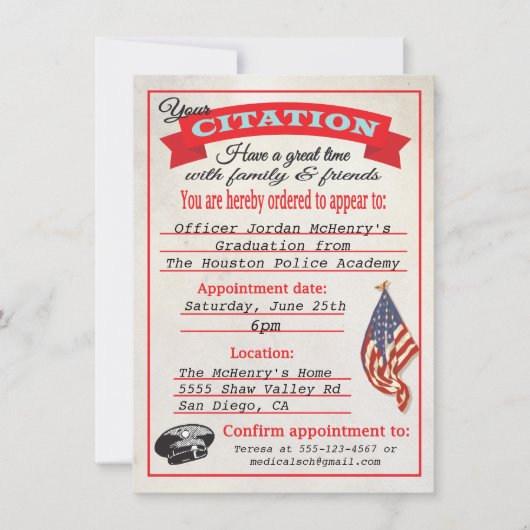 Uitnodiging tot Afstuderen van de Politieacademie (Voorkant)