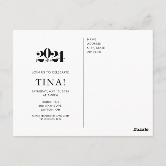 Uitnodiging tot Afstuderen van de rechtenschool (Achterkant)