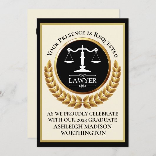 Uitnodiging tot Afstuderen van de rechtenschool (Voorkant / Achterkant)