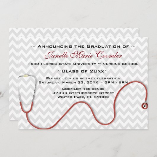 Uitnodiging tot Afstuderen van de Stethoscoop Medi (Voorkant / Achterkant)