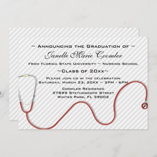 Uitnodiging tot Afstuderen van de Stethoscoop Medi (Voorkant / Achterkant)