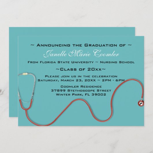 Uitnodiging tot Afstuderen van de Stethoscoop Medi (Voorkant / Achterkant)