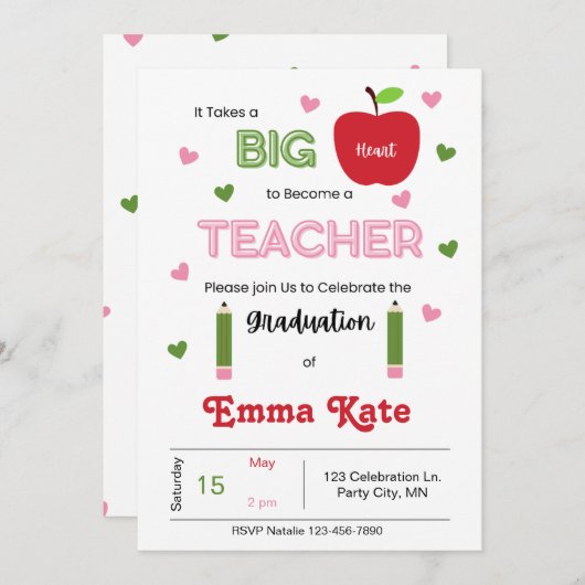 Uitnodiging tot Afstuderen van leraar (Voorkant / Achterkant)