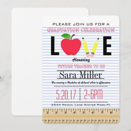 Uitnodiging tot Afstuderen van leraar (Voorkant / Achterkant)