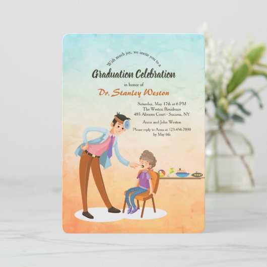 Uitnodiging tot Afstuderen van mannelijke pediatri (Staand voorkant)