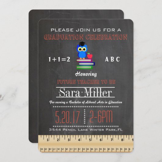 Uitnodiging tot Afstuderen van Ruler en Apple Teac (Voorkant / Achterkant)