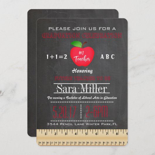 Uitnodiging tot Afstuderen van Ruler en Apple Teac (Voorkant / Achterkant)