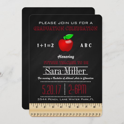 Uitnodiging tot Afstuderen van Ruler en Apple Teac (Voorkant / Achterkant)