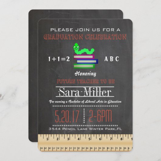 Uitnodiging tot Afstuderen van Ruler en Apple Teac (Voorkant / Achterkant)