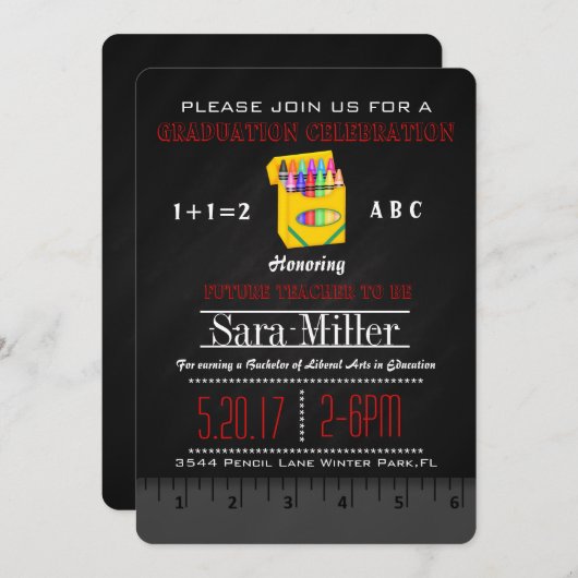 Uitnodiging tot Afstuderen van Ruler en Crayon (Voorkant / Achterkant)