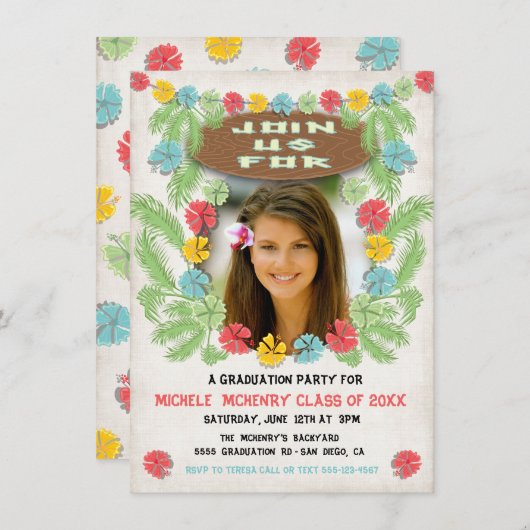 Uitnodiging tot Afstuderen van Tropical luau Hawii (Voorkant / Achterkant)