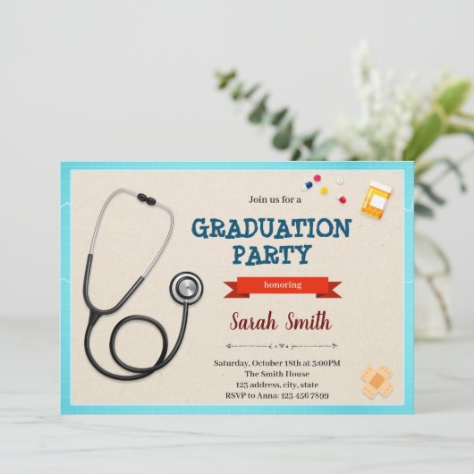 Uitnodiging tot afstuderen van verpleegkundige (Staand voorkant)