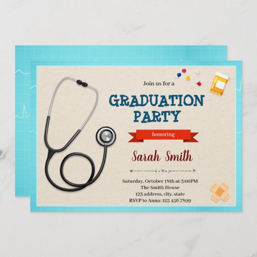 Uitnodiging tot afstuderen van verpleegkundige (Voorkant / Achterkant)