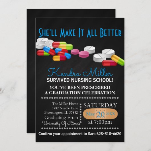 Uitnodiging tot Afstuderen van verpleegschool (Voorkant / Achterkant)