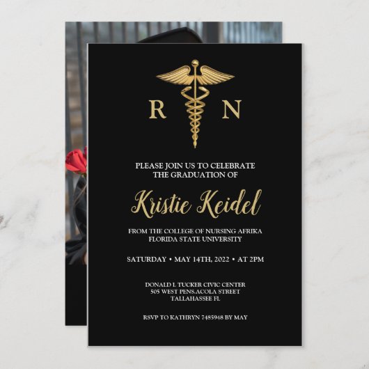 Uitnodiging tot Afstuderen van verpleegschool (Voorkant / Achterkant)