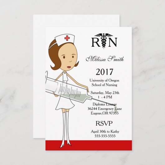 Uitnodiging tot Afstuderen van verpleegschool (Voorkant / Achterkant)