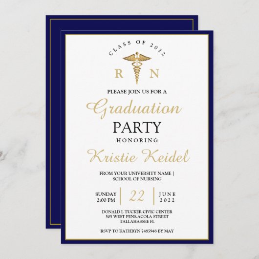 Uitnodiging tot Afstuderen van verpleegschool (Voorkant / Achterkant)