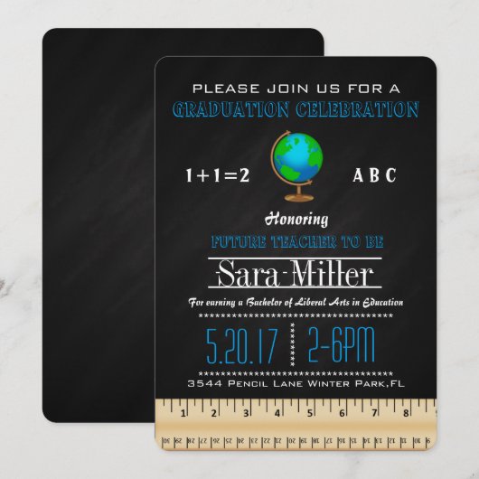 Uitnodiging tot Afstuderen van Wereldbol en leerkr (Voorkant / Achterkant)