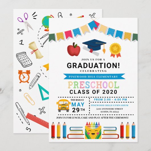 Uitnodiging tot Afstuderen voor de voorschoolse sc (Voorkant / Achterkant)