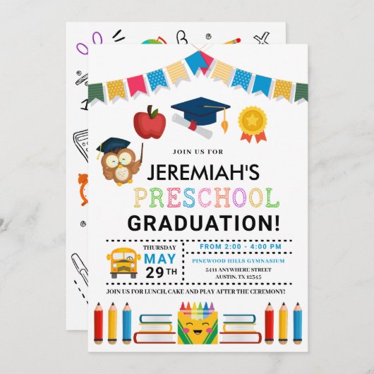 Uitnodiging tot Afstuderen voor de voorschoolse sc (Voorkant / Achterkant)