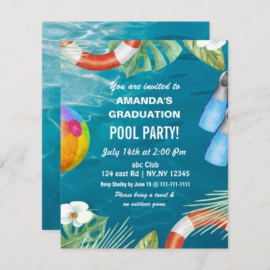 Uitnodiging tot Afstuderen voor de zomerpool (Voorkant / Achterkant)