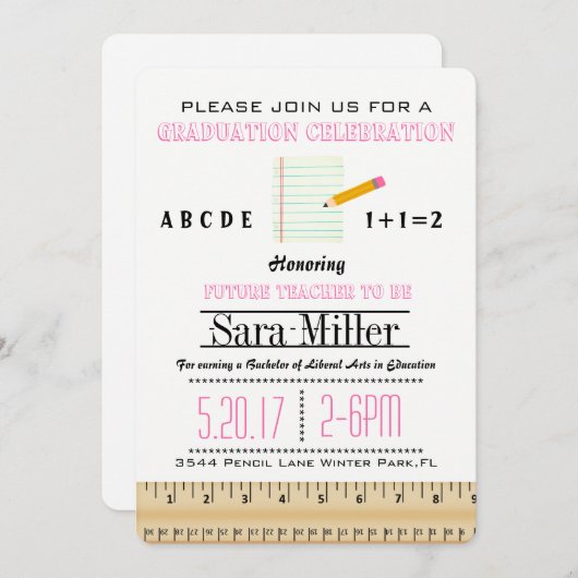 Uitnodiging tot Afstuderen voor leerkrachten Ruler (Voorkant / Achterkant)