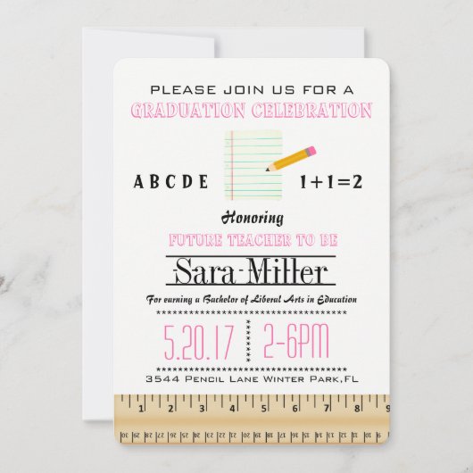 Uitnodiging tot Afstuderen voor leerkrachten Ruler (Voorkant)