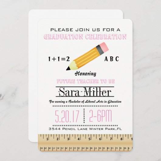 Uitnodiging tot Afstuderen voor leerkrachten Ruler (Voorkant / Achterkant)