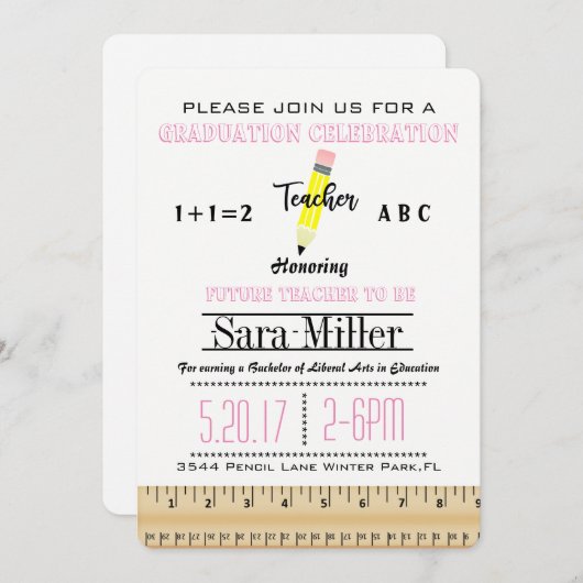 Uitnodiging tot Afstuderen voor leerkrachten Ruler (Voorkant / Achterkant)