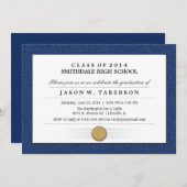 Uitnodiging tot Afstuderen voor marineblauw-grensd (Voorkant / Achterkant)