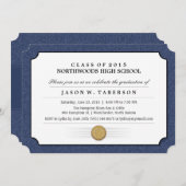 Uitnodiging tot Afstuderen voor marineblauw-grensd (Voorkant / Achterkant)