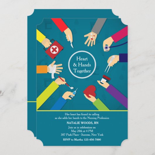 Uitnodiging tot Afstuderen voor medische handen (Voorkant / Achterkant)