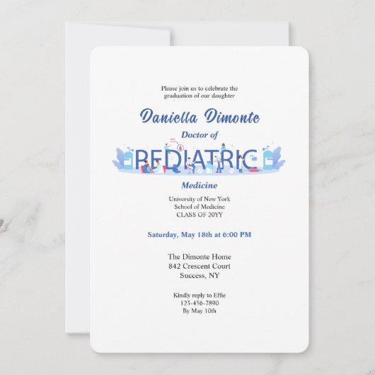 Uitnodiging tot Afstuderen voor pediatrica (Voorkant)