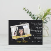 Uitnodiging tot Afstuderen voor zwarte en goudglit (Staand voorkant)