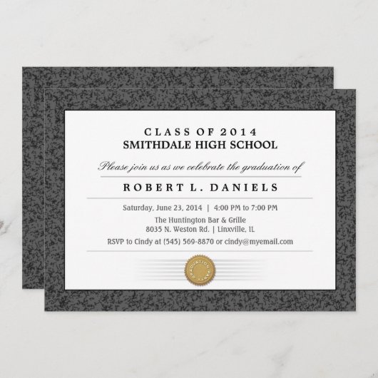 Uitnodiging tot Afstuderen voor zwarte en grijze g (Voorkant / Achterkant)